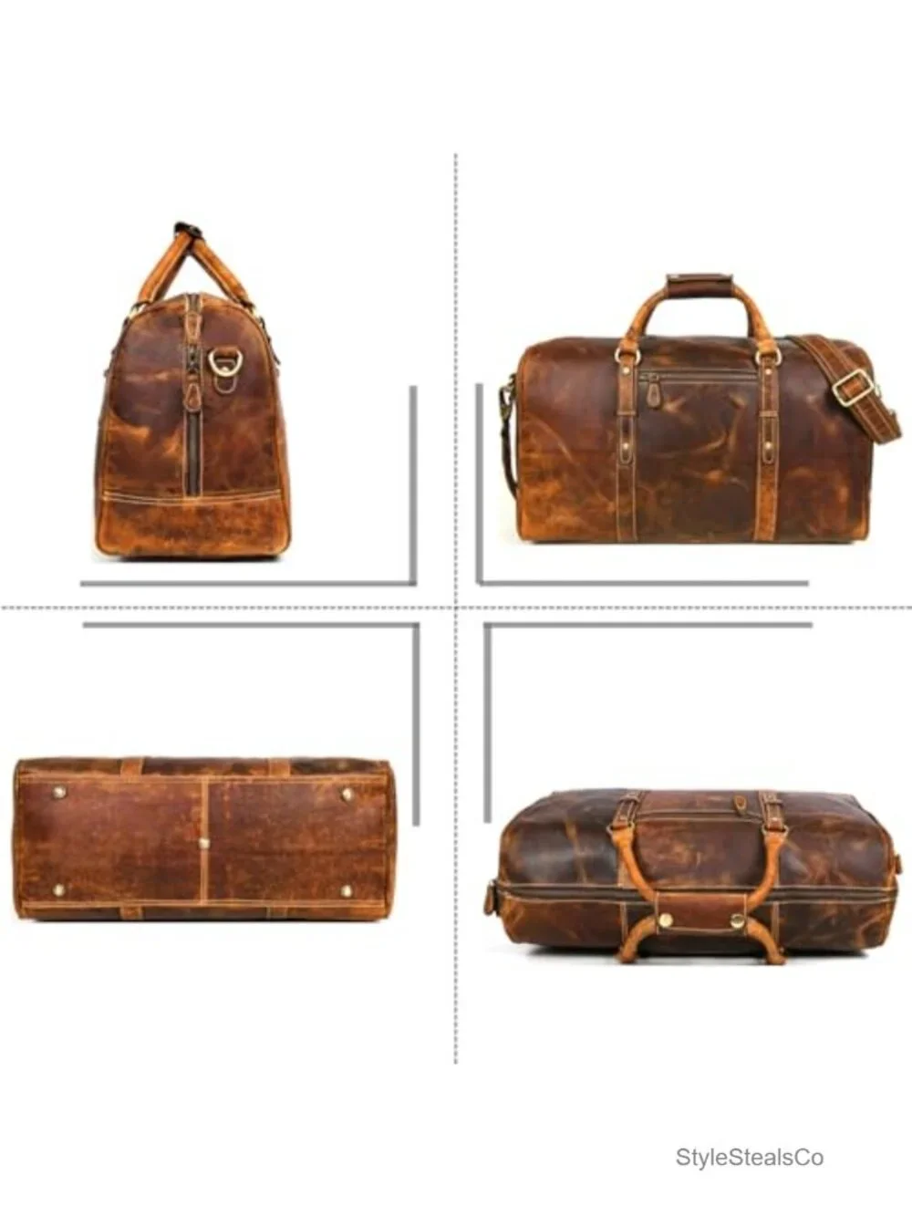 Leather Travel Duffel Bag - Gym Sports Airplane Carry-On Luggage